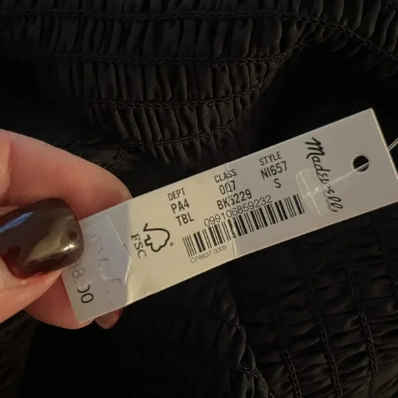 Madewell Lucie Dress Black NWT Sweetheart Smocked Bodice Satin Midi Dress Size S - Picture 13 of 14